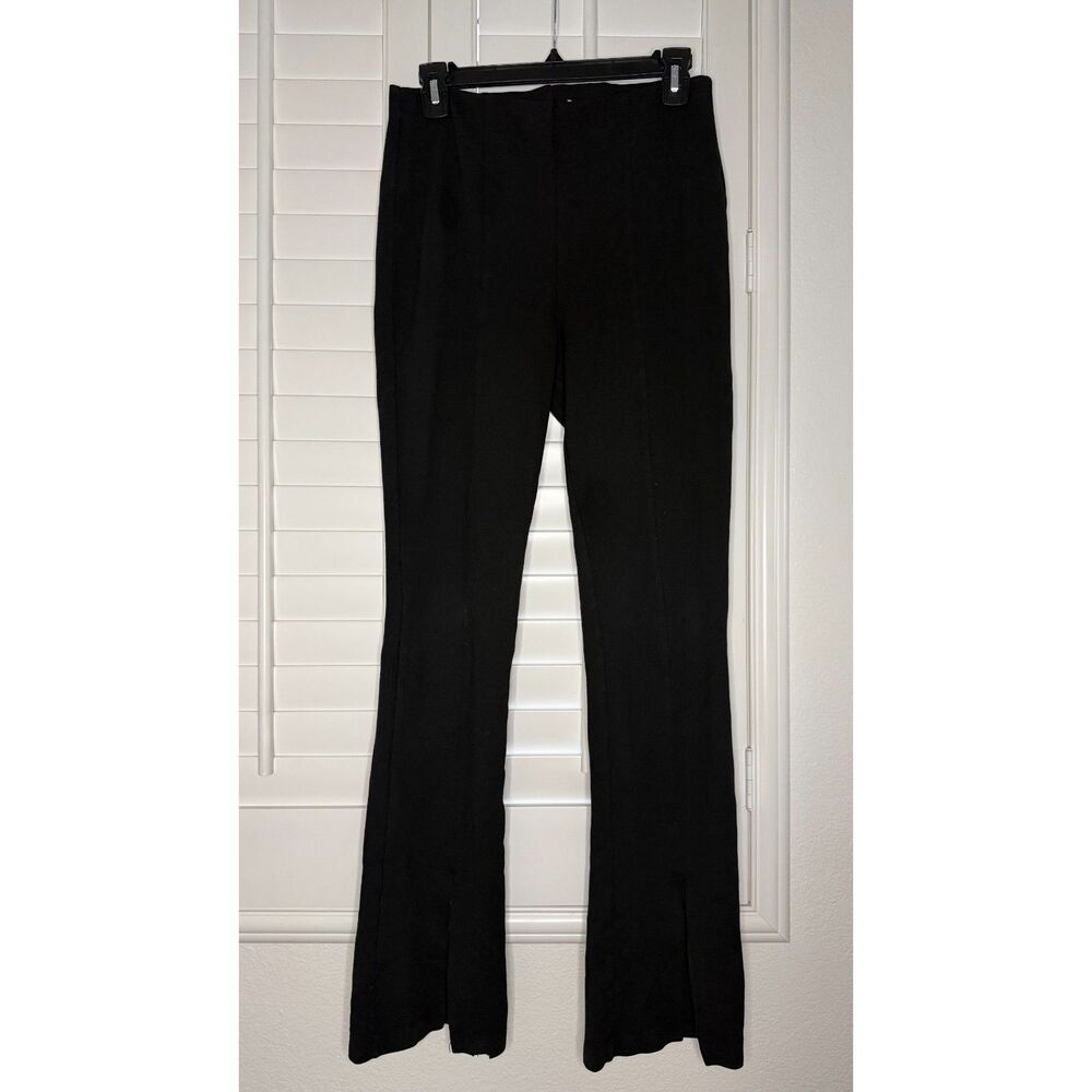 Trendy NA-KD Black High Waisted Flare Pants M Medium Front Slit Seam Leggings